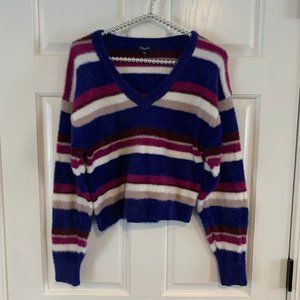 Splendid Ladies Fuzzy V-Neck Striped Crop Sweater XS